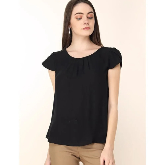 Papaya JUNIORS black Tulip short sleeves front Pleated blouse - medium - Picture 11 of 11